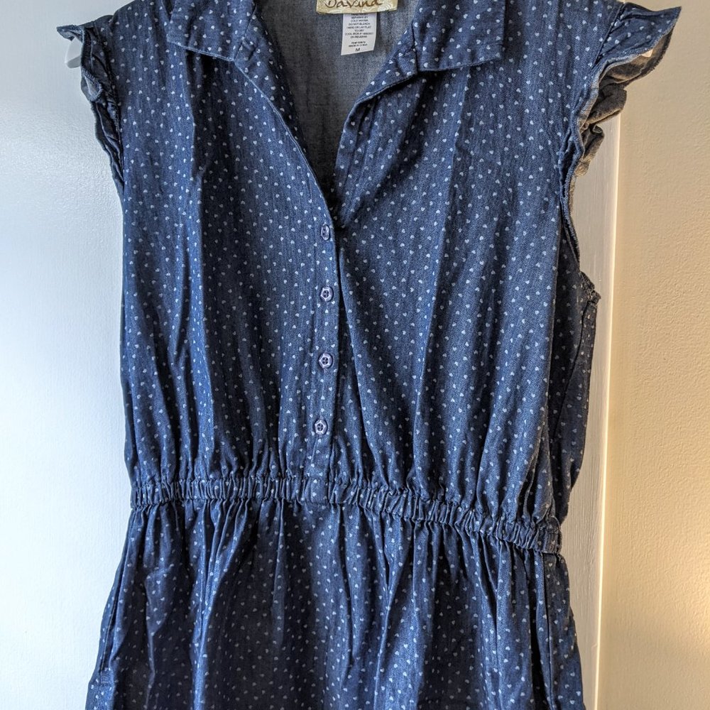Chambray A-line Heart Pattern Dress